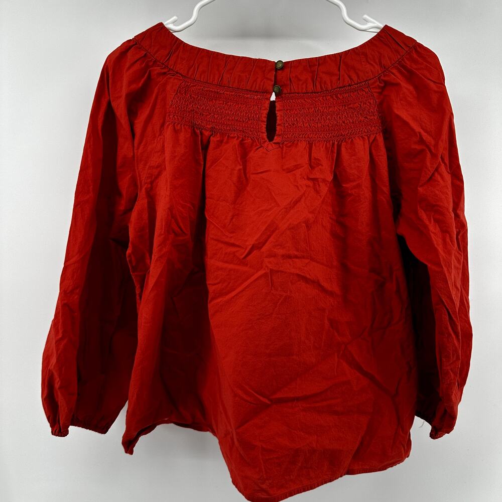 Anthropologie Maeve Jessie Smocked Swing Blouse Puff Sleeve 100% Cotton Coral S - Picture 6 of 6